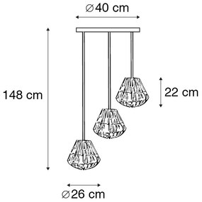 Бамбукова висяща лампа с бели кръгли 3 лампи - Canna Diamond