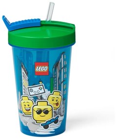 Синя чаша със зелен капак и сламка , 500 ml Iconic - LEGO®