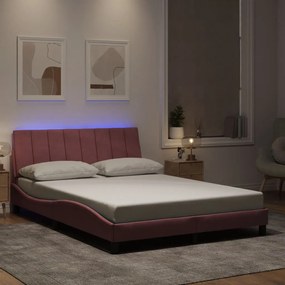 3213774 vidaXL Рамка за легло с LED осветление, розова, 120x200 см, кадифе