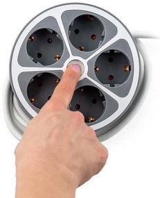 Раклонител кръг Muhler 1006181, 3680W, 5 гнезда, Ключ, H05VV-F, 1.5 м, IP20, 16A, Бял/сив