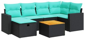 3325788 vidaXL Градински комплект диван с възглавници 7 части черен полиратан