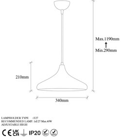Висящо осветително тяло в черен и меден цвят с метален абажур ø 34 cm Barek – Opviq lights