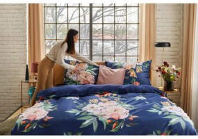 Морско синьо памучно спално бельо от сатен за двойно легло 160 x 220 cm Floret - Bonami Selection