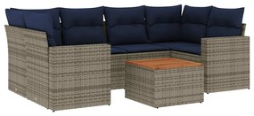3256355 vidaXL Градински диван с възглавници, 7 части, полиратан, сив