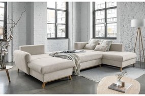 Бежов U-образен разтегателен диван, десен ъгъл Scandic Lagom - Miuform