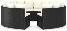 3064902 vidaXL Градински комплект с възглавници, 8 части, черен полиратан