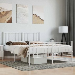 352547 vidaXL Метална рамка за легло с горна и долна табла, бяла, 140x190 см