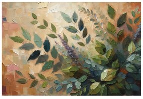 Самозалепващ тапет – Художествени зелени листа на бежов фон