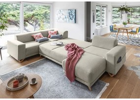 Бежов разтегателен/с място за съхранение ъглов диван (ляв ъгъл/U форма) Classy Sophie – Miuform