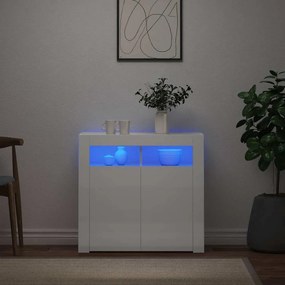804334 vidaXL Сайдборд с LED светлини, бял гланц, 80x35x75 см
