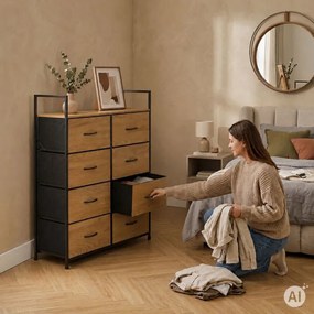 Комод с 8 текстилни чекмеджета и метална конструкция 107 x 80 x 24 см