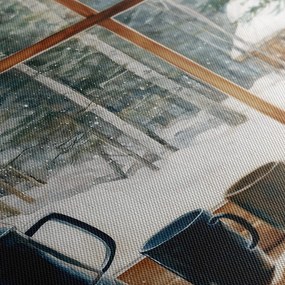 Картина на платно Коледна – Гледка от уютна горска хижа