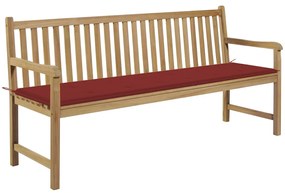 3062790 vidaXL Градинска пейка с червено шалте, 175 см, тик масив