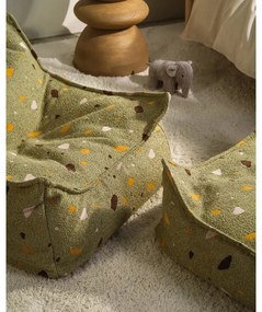 Зелен детски пуф от букле и шенил Terrazzo Square – Wigiwama