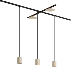 Modern railsysteem zwart met 3 hanglampen en 2 plafondlampen beige 1-fase - Iconic Holt Pulley