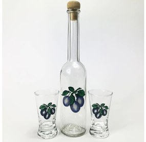 К-кт 1бр. стъклена бутилка и 2x чаша за шот прозрачен
