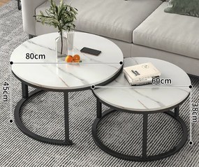 Комплект от 2 кръгли масички за кафе - бял мрамор