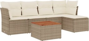 3223615 vidaXL Градински диван с възглавници, 6 части, бежов полиратан