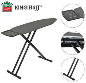 Маса за гладене Kinghoff KH 1940, 122x38 см, 7 позиции за регулиране, Поставка за парогенератор, Тъмносив