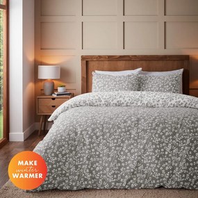 Сиво двойно фланелено спално бельо 200x200 cm Grace Floral Leaf – Catherine Lansfield