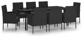 3099618 vidaXL Градински трапезен комплект, 9 части, черен