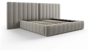 Сиво тапицирано двойно легло с място за съхранение и решетка 180x200 cm Gina - Milo Casa
