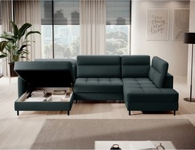 Зелен кадифен разтегателен ъглов диван с място за съхранение (десен ъгъл U форма) Berrto – ELTAP