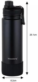 Термобутилка Klausberg KB 7637, 720 ml, Двойни стени, Стомана, Черен