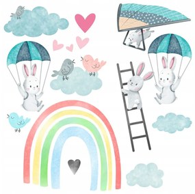 Зайчета и стикер за стена с дъга 120 x 240 cm