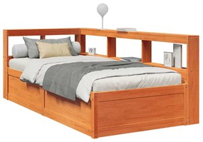 3324468 vidaXL Легло с етажерка за книги, без матрак, 100x200 см, бор масив