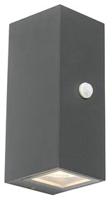 Стенна лампа тъмно сива с 2 лампи IP44 с датчик за движение - Baleno