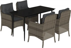 3211950 vidaXL Градински трапезен комплект 5 части с възглавници сив полиратан