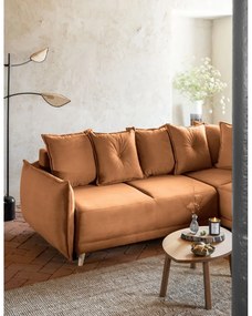 Ъглов разтегателен диван от велур в тухлен цвят (десен ъгъл) Lazy Lukka - Miuform