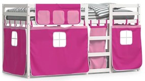 3283915 vidaXL Двуетажно легло със завеси розово 75x190 см масивен бор масив