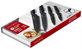 Комплект ножове в магнитна кутия Royalty Line RL-MB4, 5 части, Белачка, Мраморно покритие, Черен