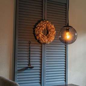 Модерен висящ лампион черен със сиво стъкло 20 см - Pallon