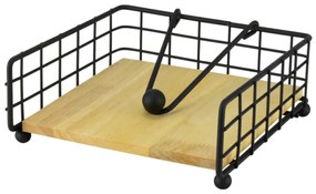 Horecano - Салфетник хоризонтален метал/дърво 15x15xh7см черен OLD SCHOOL-(HC-981664) (232017)