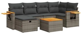 3325980 vidaXL Градински диван с възглавници, 7 части, полиратан, сив