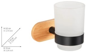Черно-естествена самозалепваща стъклена чаша за четки за зъби Orea Bamboo – Wenko