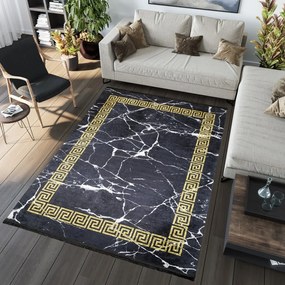 Черен килим със златна геометрична шарка Ширина: 80 см | Дължина: 150 см