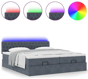 3312936 vidaXL Османска легло с матраци и LED, тъмносиво, 160x200 см, кадифе