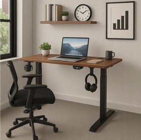 Електрическа маса с регулируема височина 72 - 117 см - орех, черно Ширина: 60 см | Дължина: 140 см