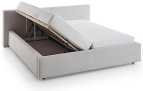 Светлосиво двойно легло 160x200 cm тапицирано с място за съхранение с включена подматрачна рамка Cube – Meise Möbel