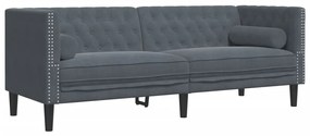 372694 vidaXL Честърфийлд диван с болстери, 3-местен, тъмносив, кадифе