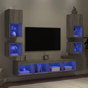 3216595 vidaXL ТВ стенни модули с LED, 8 части, сив сонома, инженерно дърво