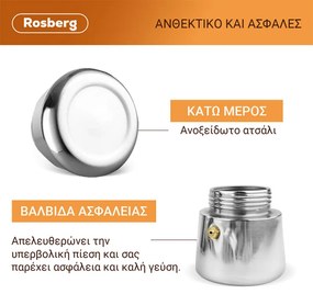 Кубинска кафеварка Rosberg R51173F6, 6 чаши, Инокс