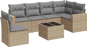 3251376 vidaXL Градински диван с възглавници, 7 части, бежов полиратан