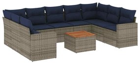 3256600 vidaXL Градински диван с възглавници, 10 части, полиратан, сив