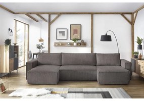 Тъмносив велурен U-образен разтегателен диван Nihad - Bobochic Paris