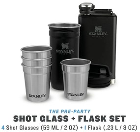 Черен комплект колба и чаши за шотове 6 бр. от неръждаема стомана 250 ml Adventure Black – Stanley